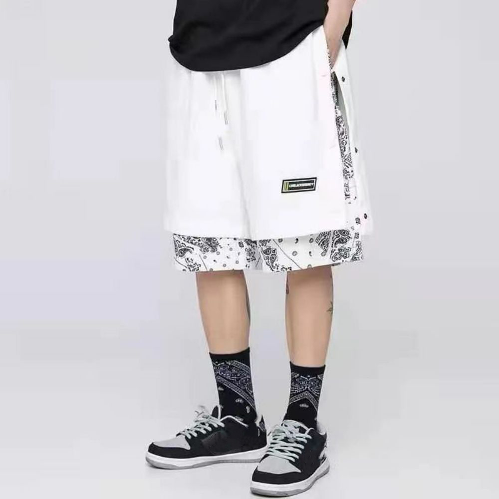 Men Short Basketball 2025 Paisley new Hippie Streetwear Hip Hop Haruku Retro Printed Irregular Loose Wide leg