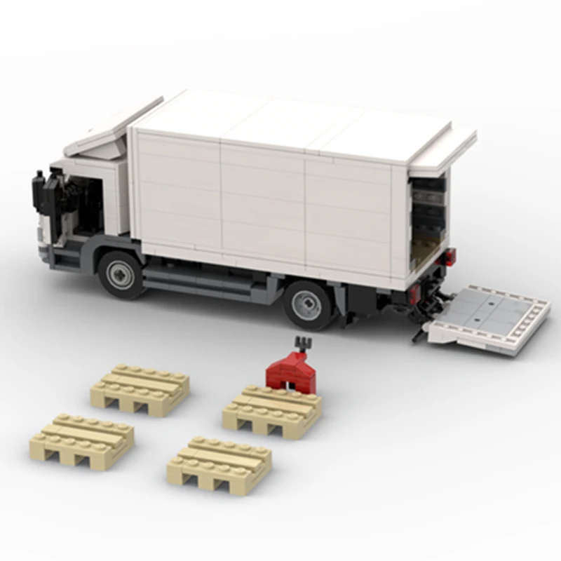 MOC Building Blocks City Car Model White Cargo Truck Modular Street View Model DIY Assembly Bricks Children Toys Christmas Gifts