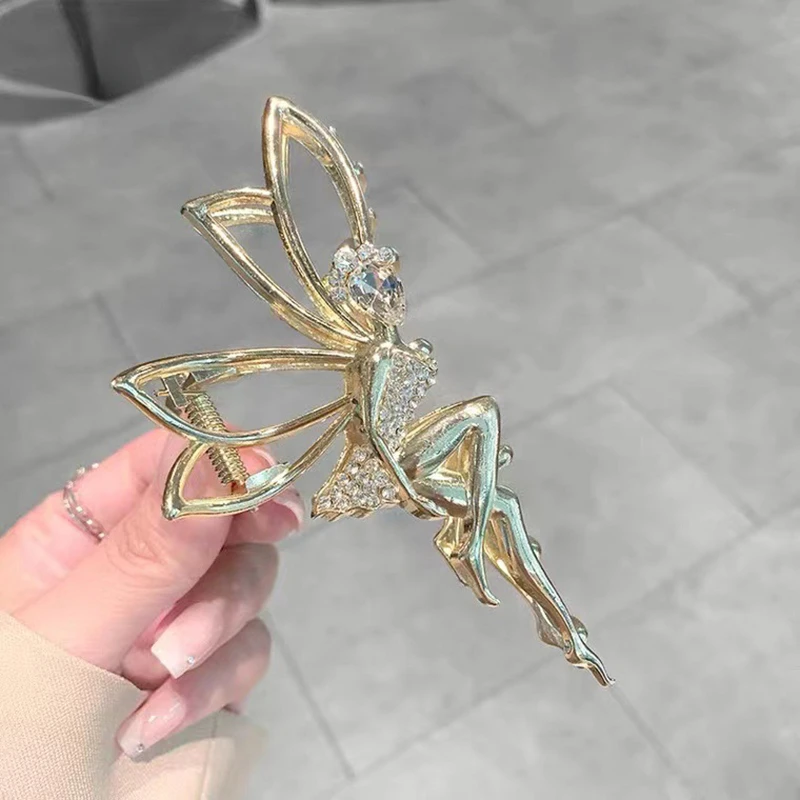 POPACC Elegant Water Diamond Elf Metal Claw Women Crystal Pearl Hair Ornament Crab Clip Hair Clip Girls Jewelry Gift