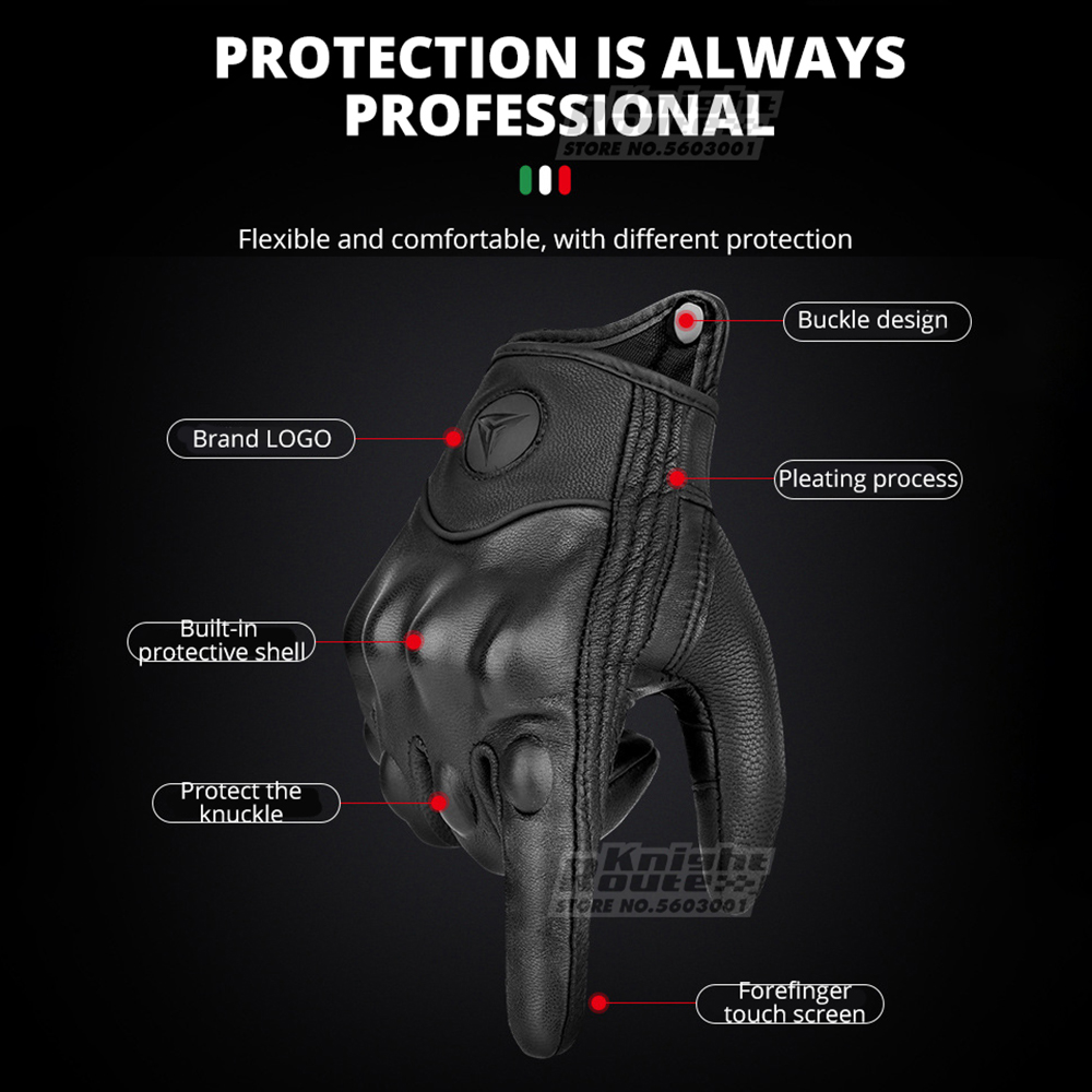 Genuine Leather Motorcycle Gloves Winter Moto Gloves Men Summer Goatskin Motorbike new 2025 Touch Screen Fist Joint Protect Guantes