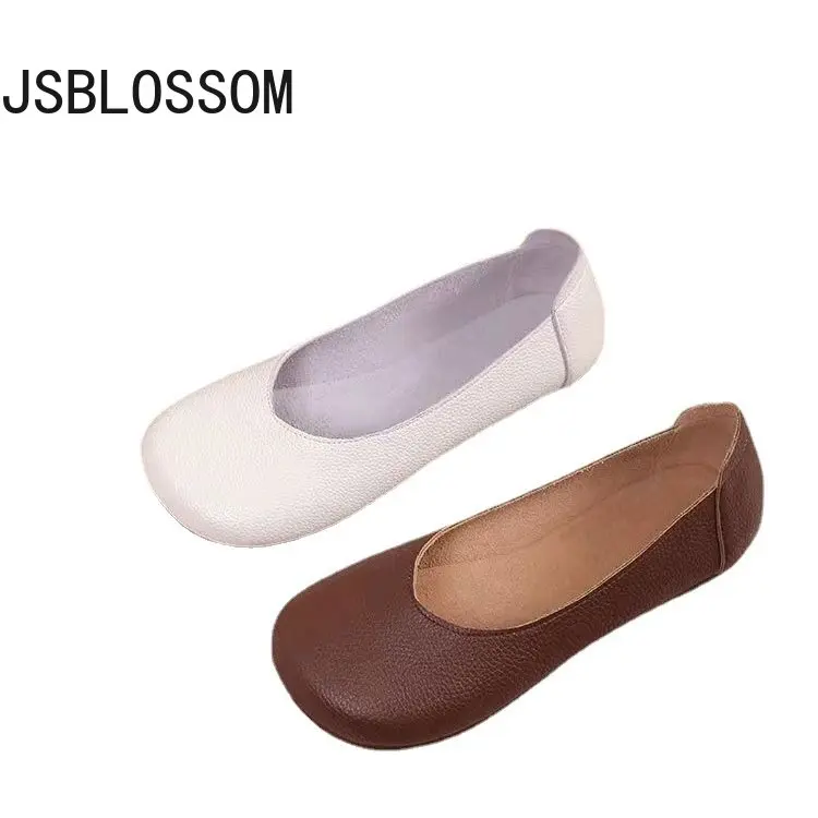 Plus Size Artificial Leather Flat new 2025 Shoes Woman Handmade Leather Loafers Flexible Spring Casual Shoes Woman Flats Zapatos Mujer