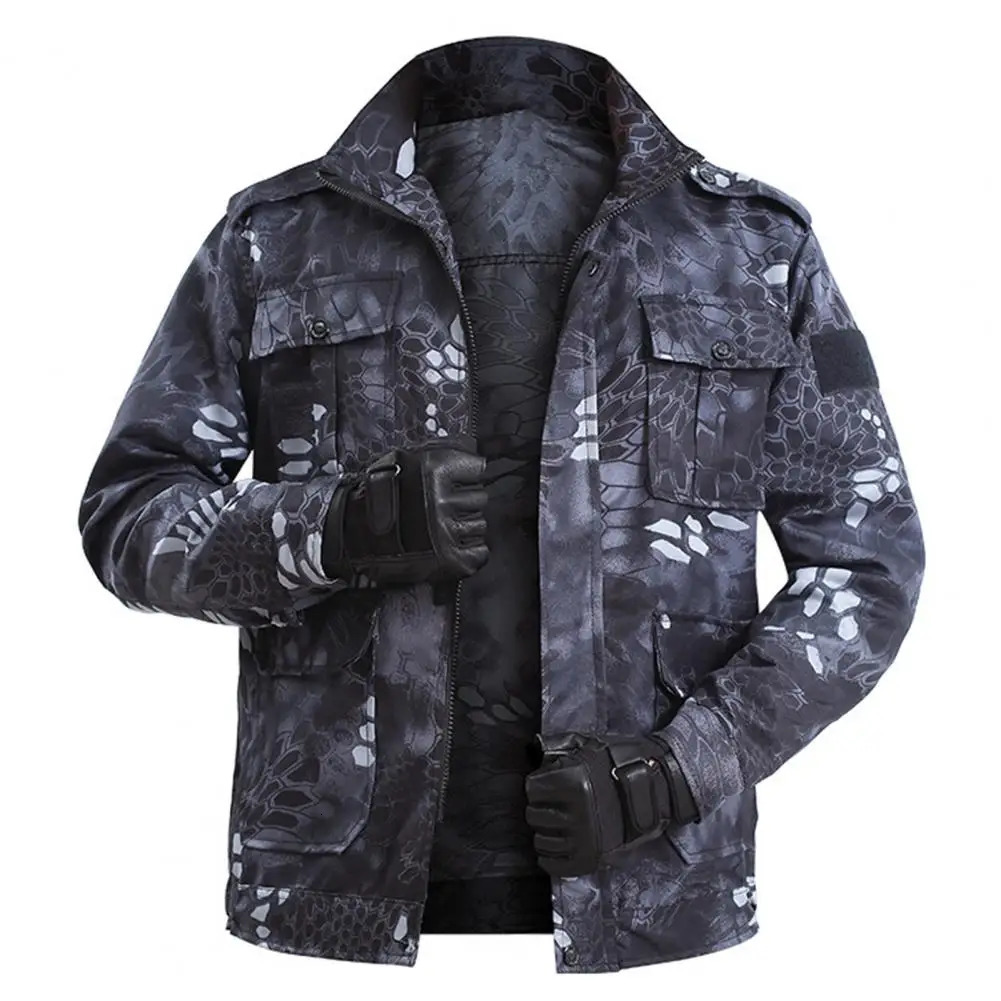 Mens Suit Camouflage Sports Outdoor Turndown Collar Coat Windproof Long Pants Twopiece Set Multi Pockets Uniform 240523