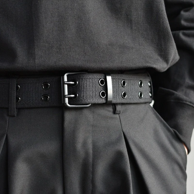 New 2025 Design Haruku Wide Waistband Canvas Web Double Grommet new Hole Buckle Belt Female Male Waist Strap Belts For Women Men
