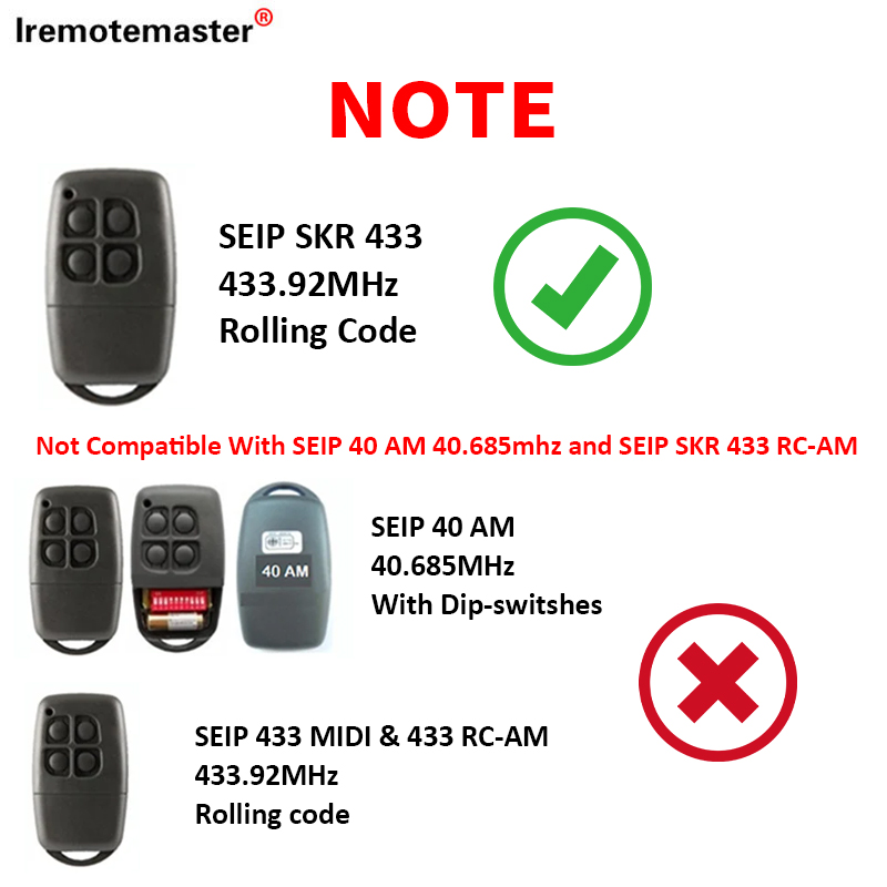 Replacement SEIP SKR J433 433-1 433-3 Garage Door Remote Control Gate Opener SKRJ433 new SKR433-1 SKR433-3 433MHz 2025 Rolling Code