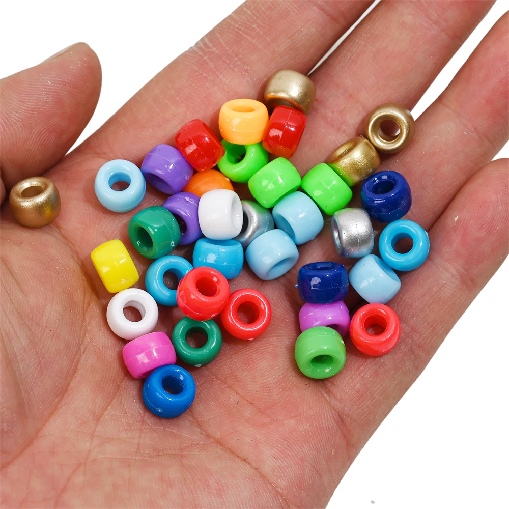 iYOE 100Pcs Pony Beads 6x9mm Glitter Acrylic Beads Luminous Spacer Beads For Diy Craft Jewelry Bracelets Making Hair Supplies