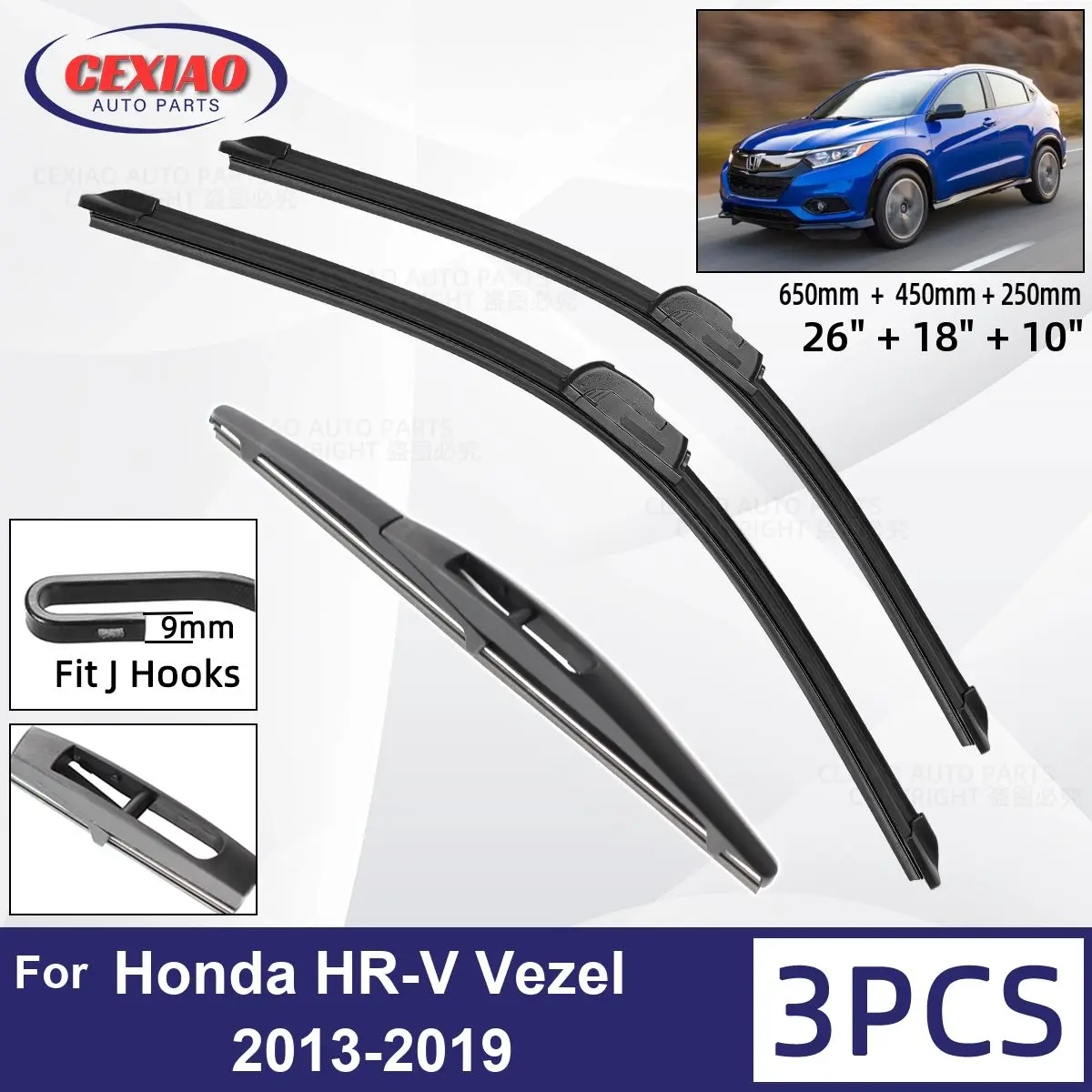 For Honda HR-V Vezel 2013-2019 Car Front Rear Wiper Blades Soft Rubber Windscreen Wipers Auto Windshield 2025 new 26"+18"+10" 2017 2018