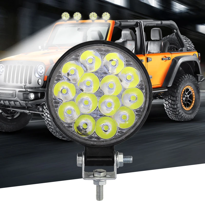4PCS Car LED Worklights 14LED 42W 6500K Offroad Work Light Modified Headlight Engineering Spotlights For ATV UTV Truck Tractor