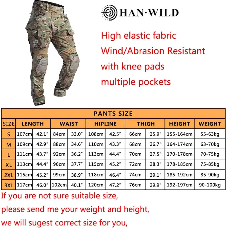 HAN WILD G3 Tactical Camo Pants Combat Pant Outdoor Hiking Climbing Pants Men's Working Clothing Hunting Pants Military Trousers