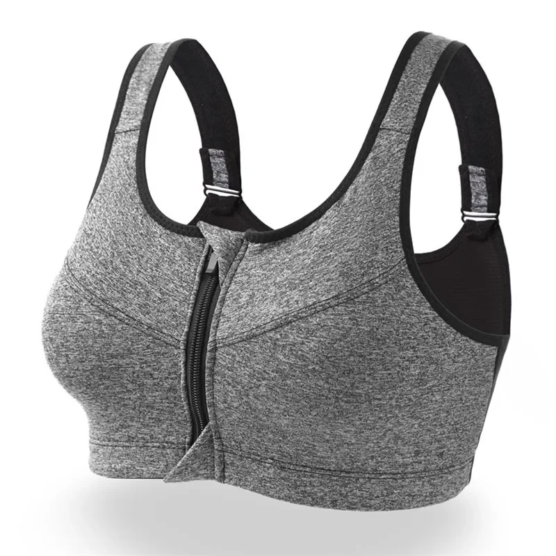 Absorb sweat Shock-proof Sports Bra High-strength four-level without steel ring new front 2025 zipper sports bra Fixed shoulder straps