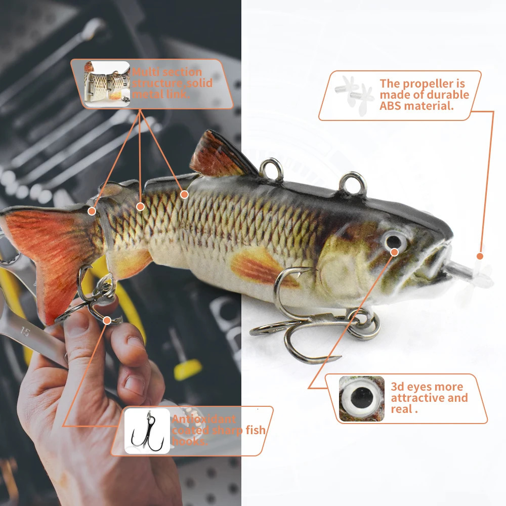 90mm mini Automatic Swimming Robotic Electric Fishing Lure Multi Jointed Bait Auto Swimbait USB LED Light Wobbler for pike 240517