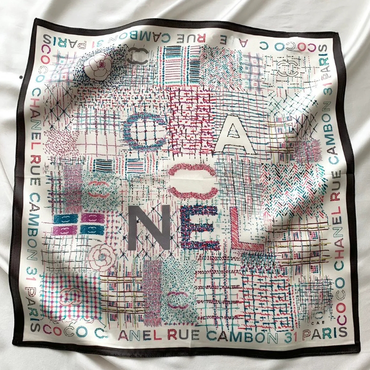 50X50cm Designer C Letters Print Floral Silk Scarf Headband For Women Fashion Long Handle Bag Scarves Paris Shoulder Tote Lage Ribbon