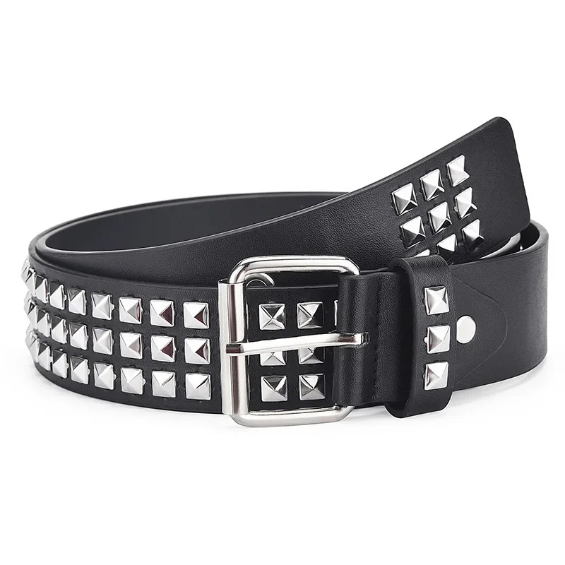 Luxury Square Bead Rivet Belt Metal Pyramid Straps MenandWomen's Studded Punk Rock Hardware Jeans Designer Female Waist Belts