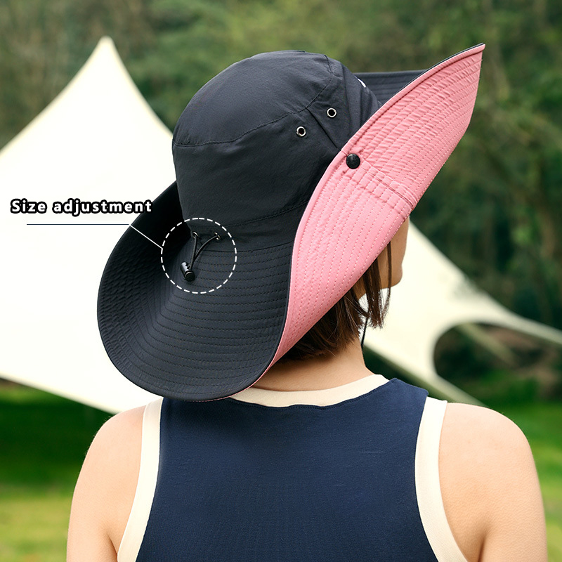 Summer 12cm Large Brim Sun Hat for Women Men Color Blocking Design Outdoor Waterproof Hiking Fishing Cap Foldable Bucket Hat