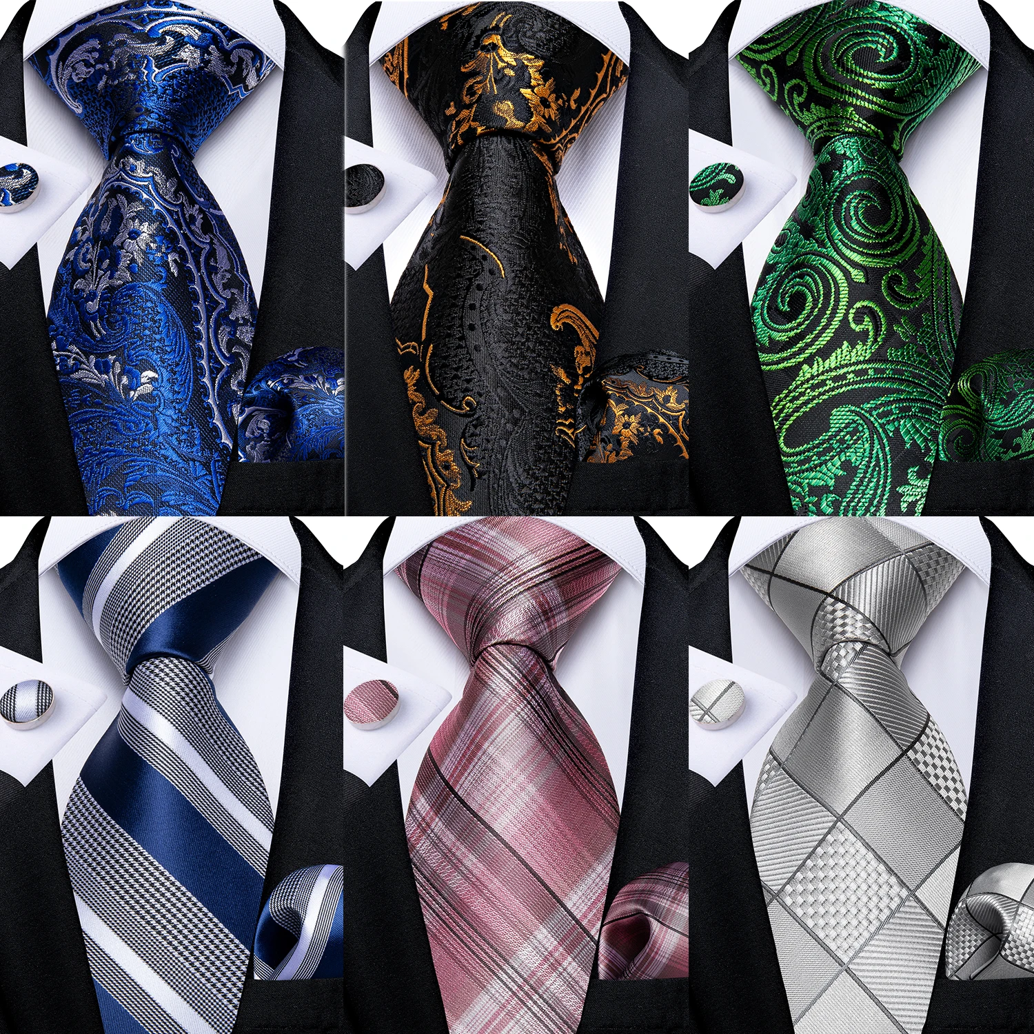 160cm Length Men's Silk Tie Set Handkerchief Cufflinks Wedding Party Accessories Neck Ties Gift for new 2025 Men Wholesale DiBanGu