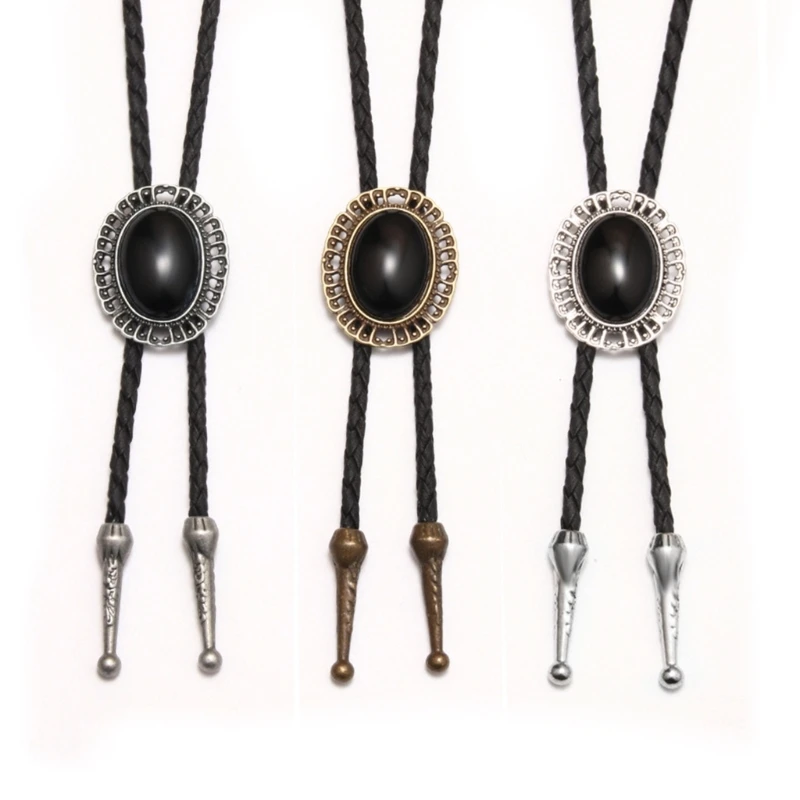 Adjustable Bolo Tie Popular Western Cowboy Teens Men Women Necklaces Dance Necktie Vintage Shirts Obsidian Pendant Wholesale