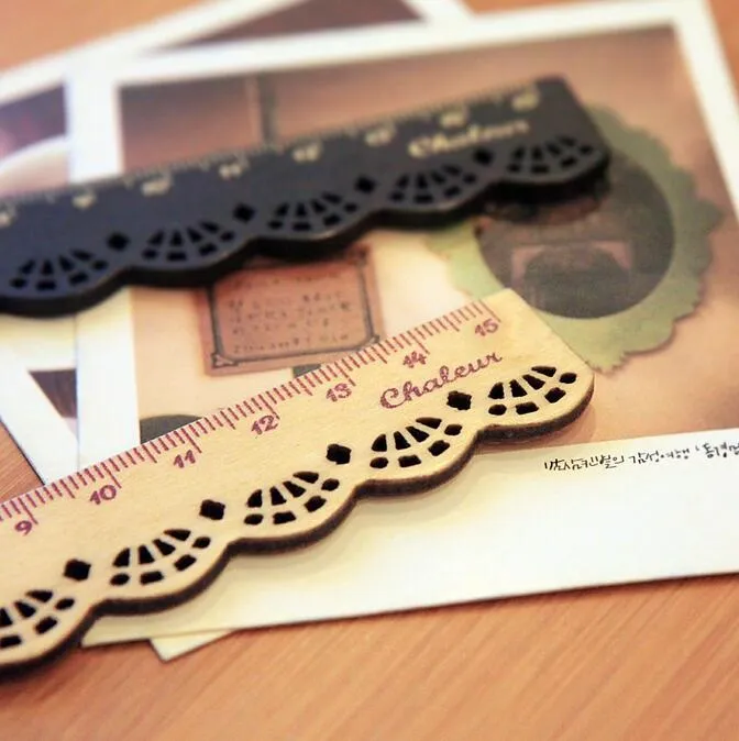 2pcs/lot 15cm hollow new lace design wooden straight ruler tool 2025 measuring ruler office accessories student's gift writing materials