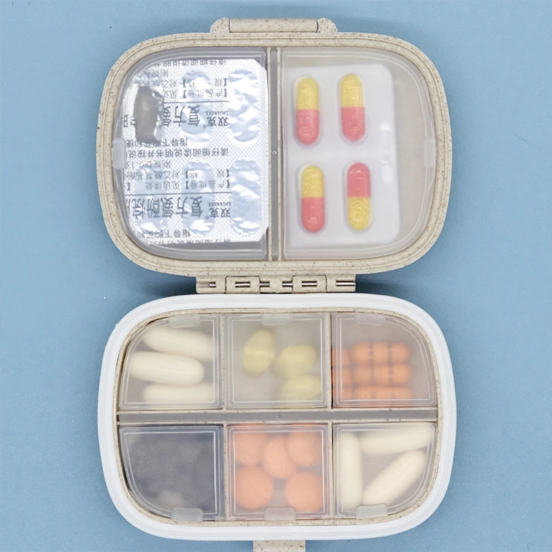 8 Grids Tablet Organizer, new Travel Pill Box with Sealed Ring, 2025 Small Tablet Box, Wheat Straw Medicine Container organizer box