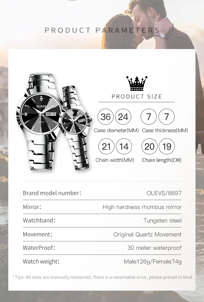 OLEVS Tungsten steel Ladies' Watches Set Rhombus Mirror Waterproof Luminous Calendar Gold Wristwatch Quartz Watch for Women Set
