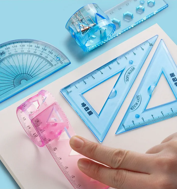 4Pcs Soft Ruler School Supplies Regla Transparent 15cm 20cm Drawing Tool Accessories Kawaii Stationery Bendable School Rules Set