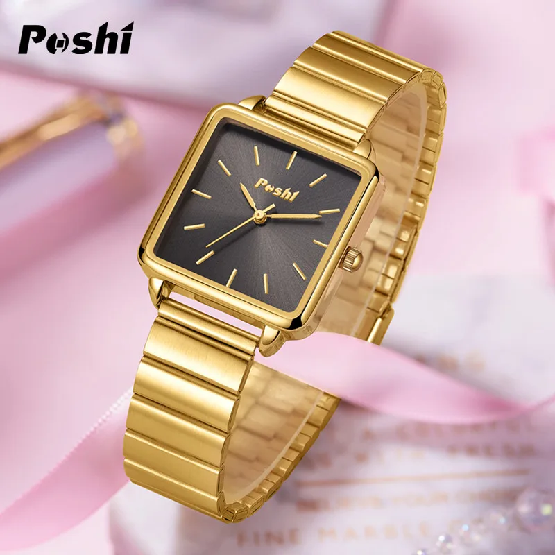 POSHI Quartz Watch for Women Waterproof Alloy Strap Women's Watches Casual Ladies Bracelet Original Brand Wristwatch reloj mujer