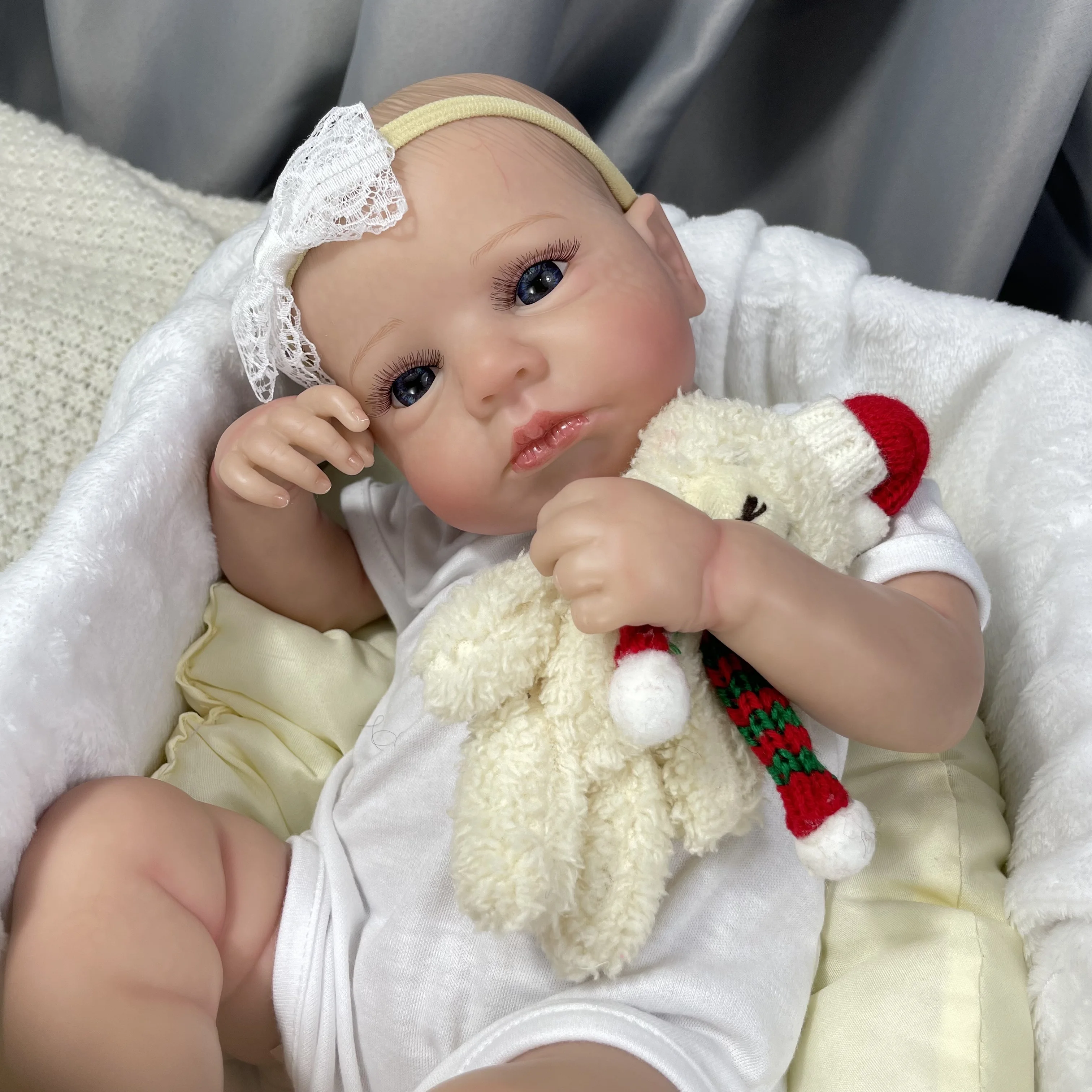 50CM Already Painted Finished Reborn Baby Doll LouLou Awake Newborn Baby Size 3D Skin Visible Veins Collectible Art Doll