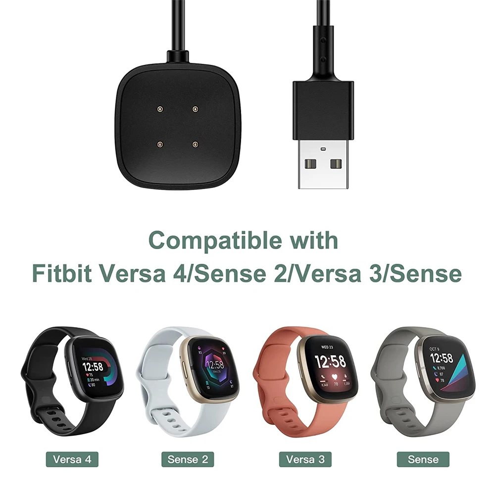 Charger for Fitbit Versa 3 & 4/ Sense 1 & 2 Charging Cable Replacement USB Cord Dock Adapter Magnetic 3.3ft Smartwatch Accessory
