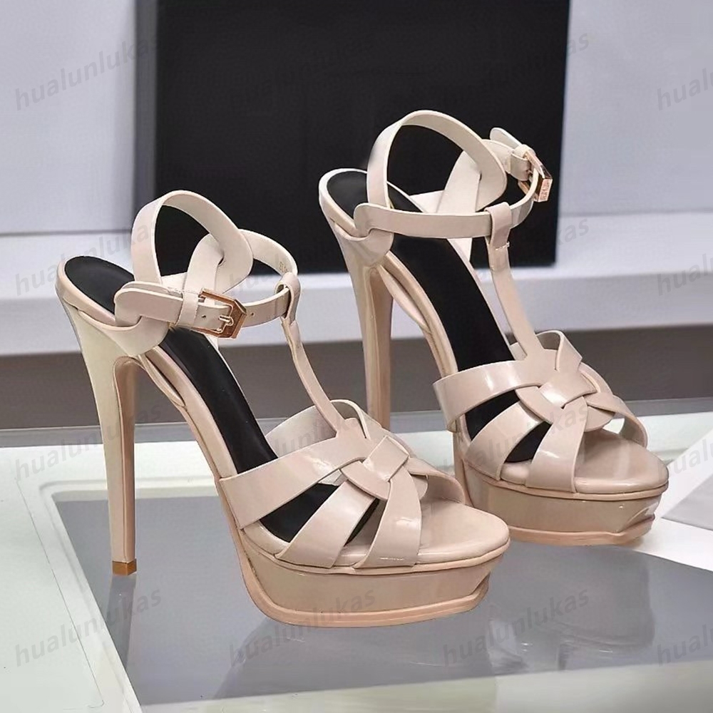 platform stiletto heels Sandals woven Genuine Leather luxury designers sandal women Tapered Buckle T-strap open toes 14cm luxury designer shoes With box 10cm