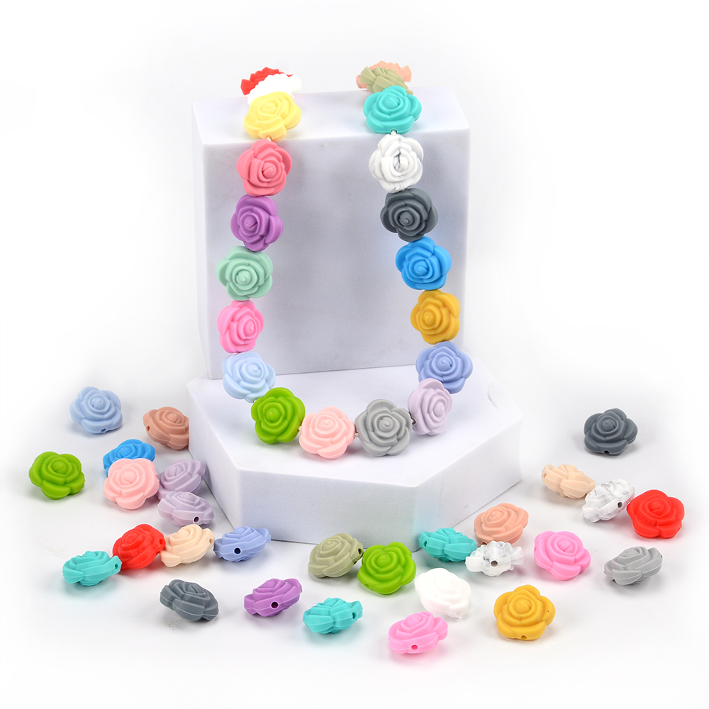 Silicone Beads 10 pieces/lot Rose Flower Baby Teether Double-faced Silicone Beads Charm Teething Pentant For Necklace BPA Free