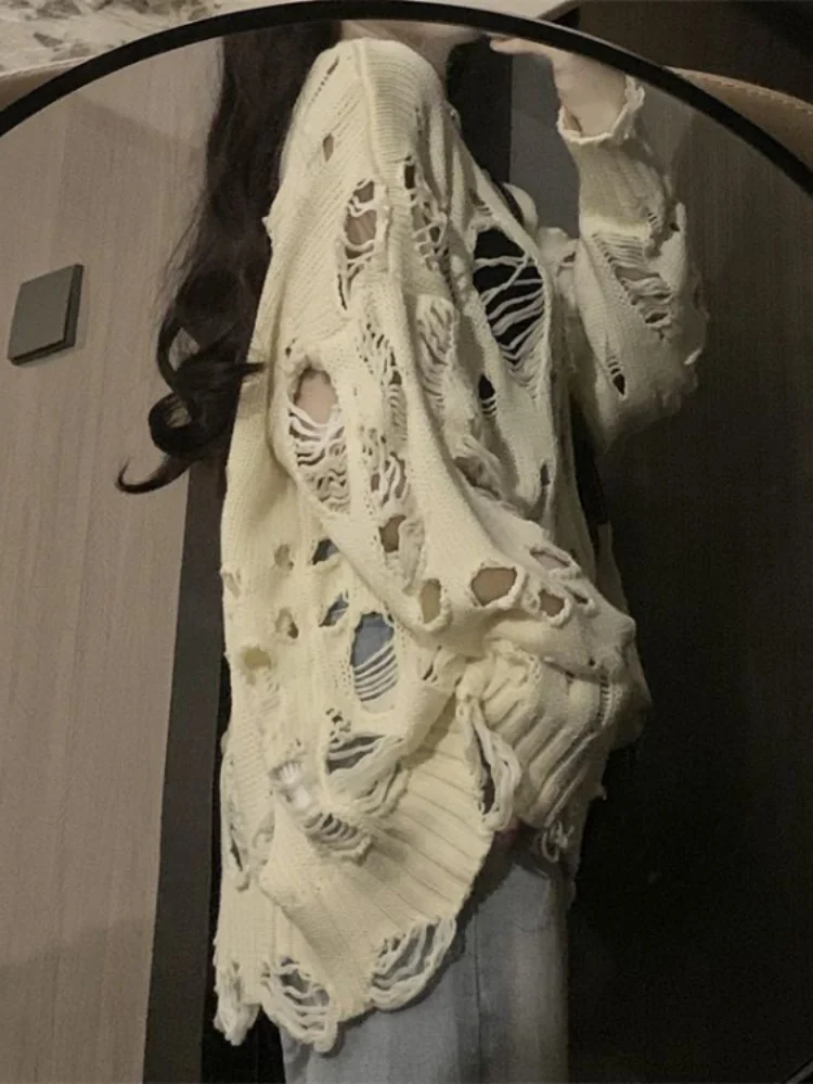 Spring Y2k Aesthetic Holes new Hollow Out Womens Sweater Grunge Loose Cardigan Mujer Fashion Haruku Streetwear 2025 Casual Pull Femme
