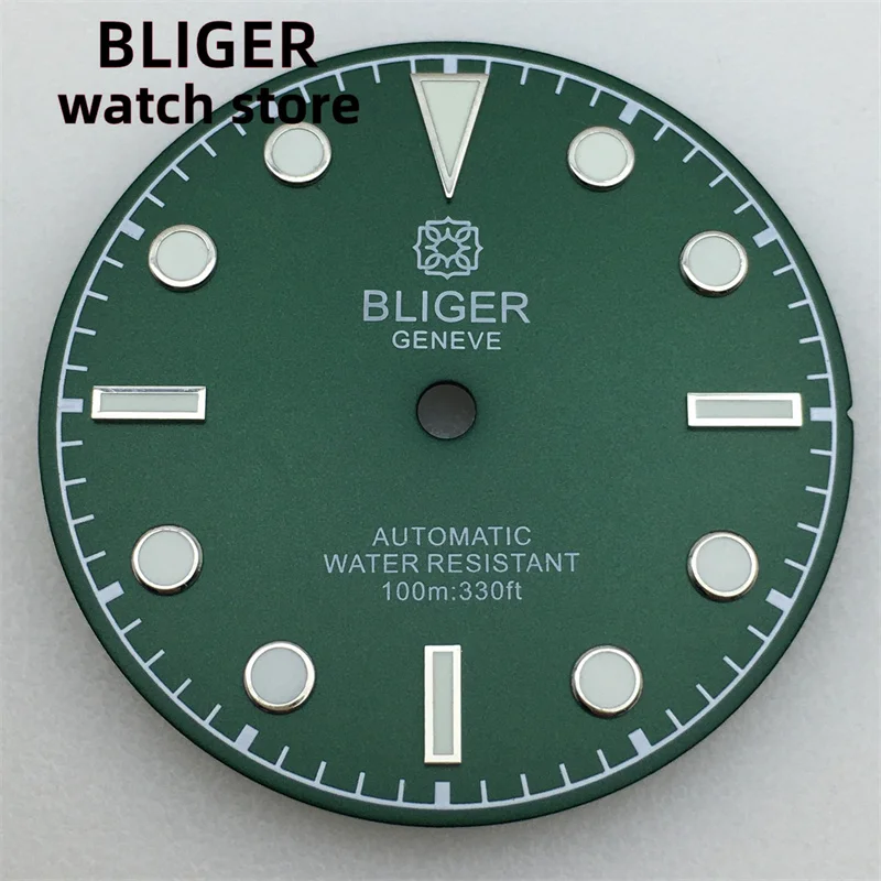 BLIGER 29mm dial Black gray Green Blue dial Green luminous Suitable for NH34 NH35 NH36 ETA 2824 PT5000 Miyota DG series movement
