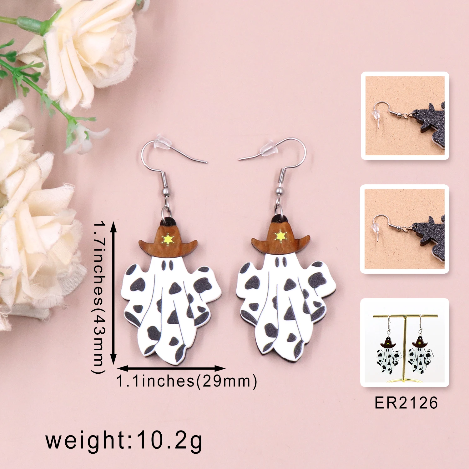 1pair New product CN Drop western cowboy ghost TRENDY halloween Acrylic earrings Jewelry for women