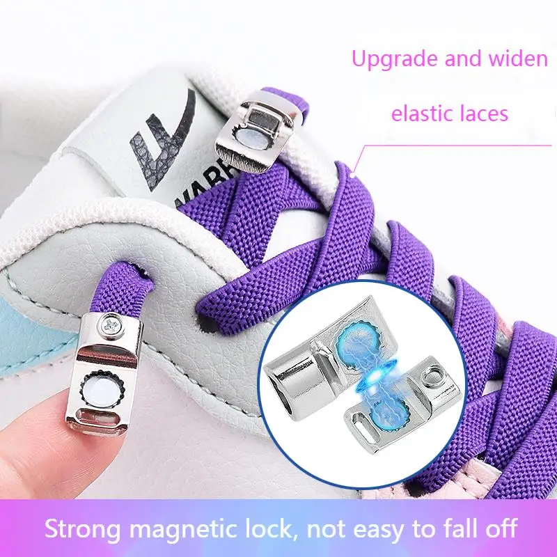 Magnetic Lock Shoelaces without 2025 ties Elastic Laces Sneakers No Tie Shoe laces Kids Adult 8mm new Bold Flat Shoelace Rubber Bands