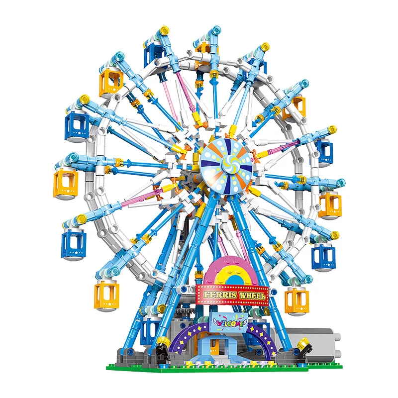 City Friends MOC Rotating Ferris Wheel Building Blocks Electric Bricks with Light Toys for Children Christmas Gifts
