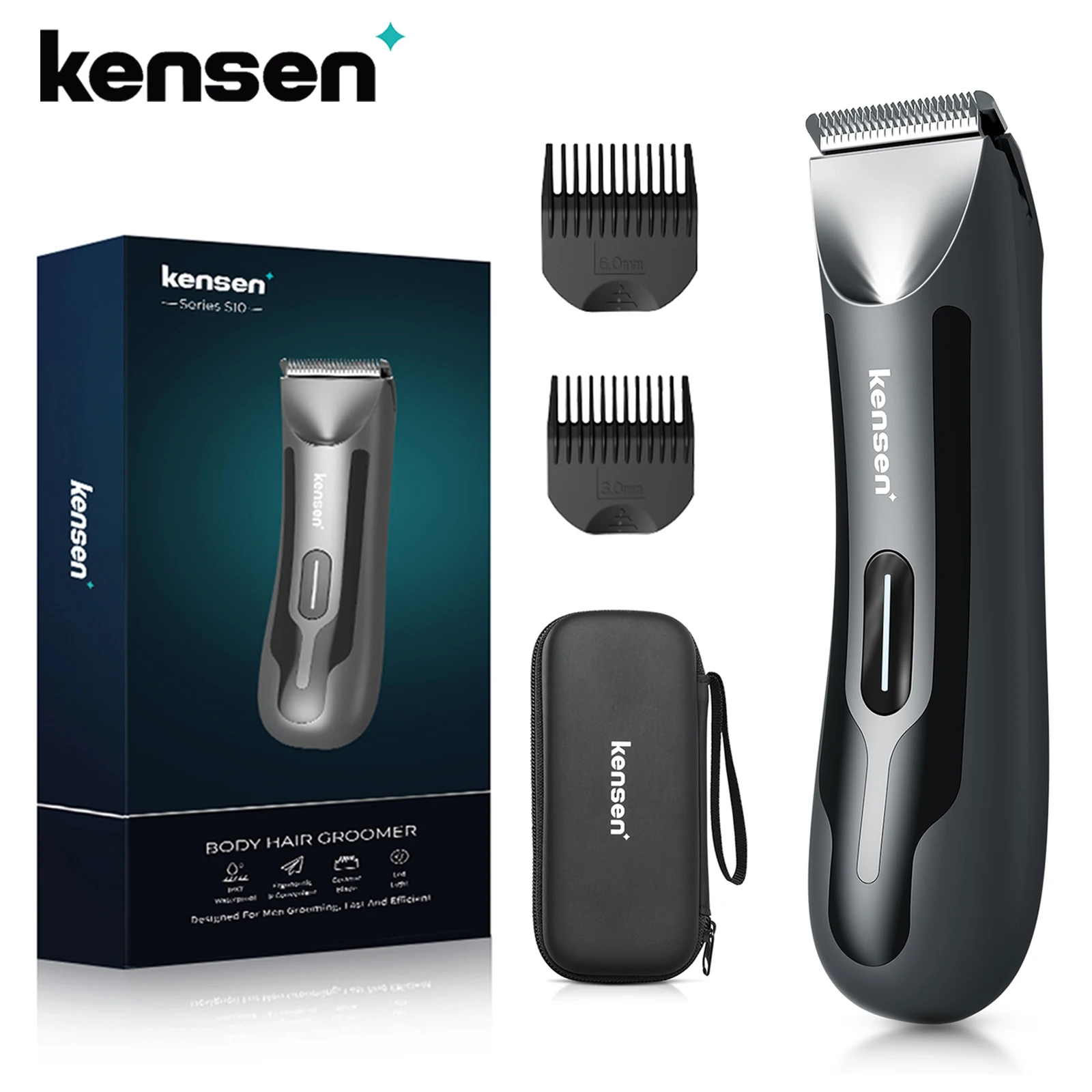 Kensen S10 Men's Electric Groin Body Hair Trimmer Pubic Hair Trimmer Body Grooming Clipper for Men Bikini USB Rechargeable Razor