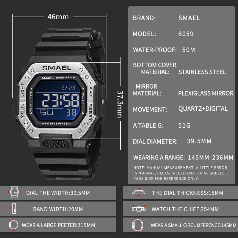 new Brand Men Sport Watches Digital LED Clock Waterproof Auto Date Green Square Wristwatches 2025 8059 Rubber Strap