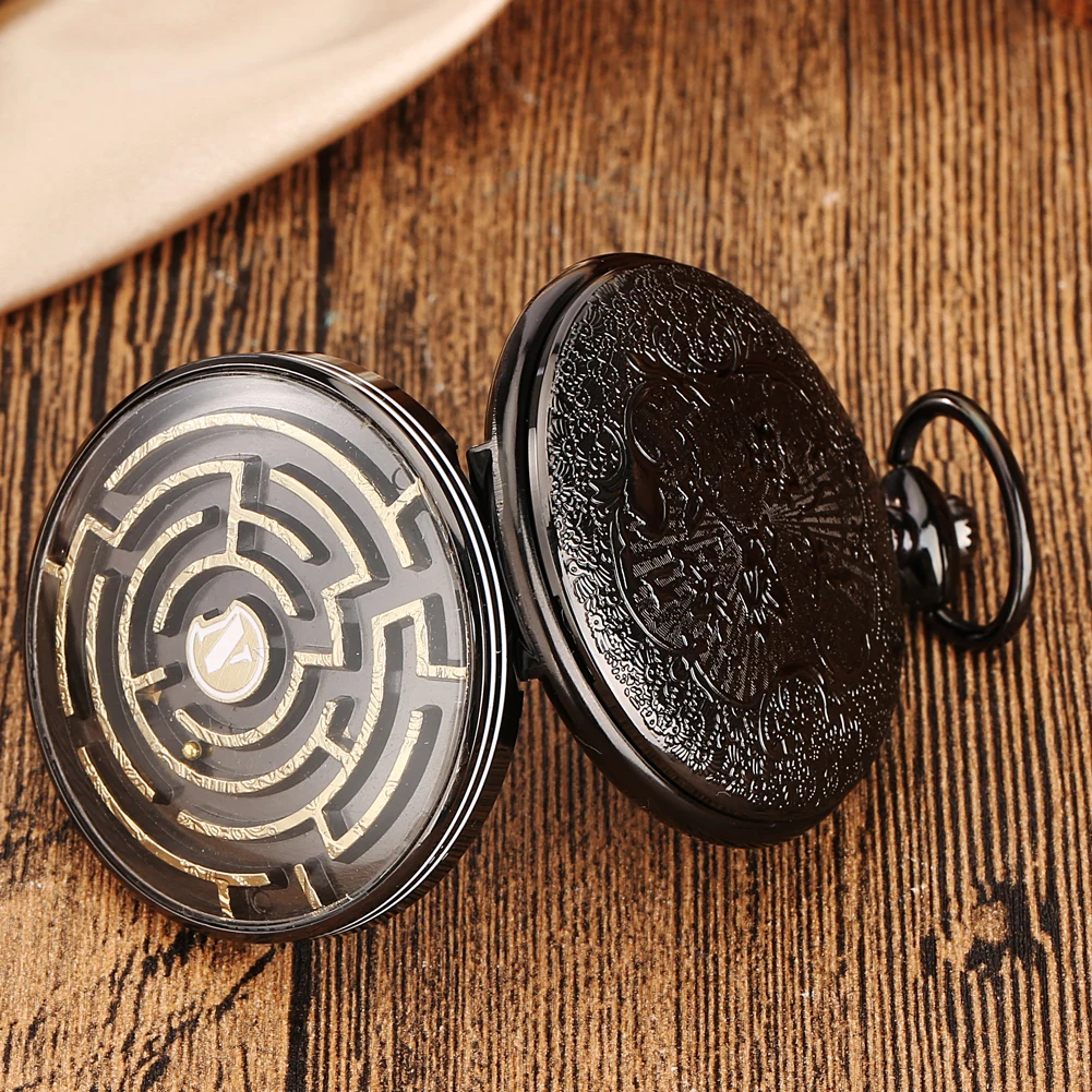 Black/Gold/Rose Gold new Cover Unique Movable Ball Maze 2025 Small Game Display Quartz Vintage Pocket Watch Gift Kids Men Women