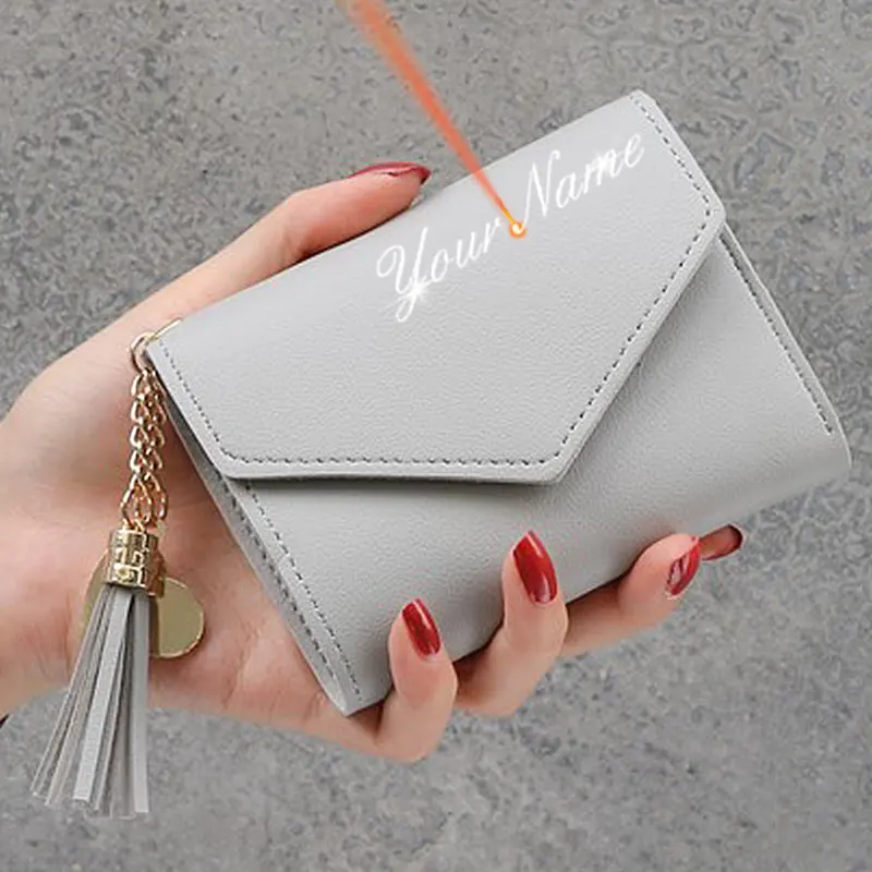 2024 New Short Women Wallets Free new Name Engraving Small 2025 Card Holders Female Purse High Quality Cute Wallet For Girls