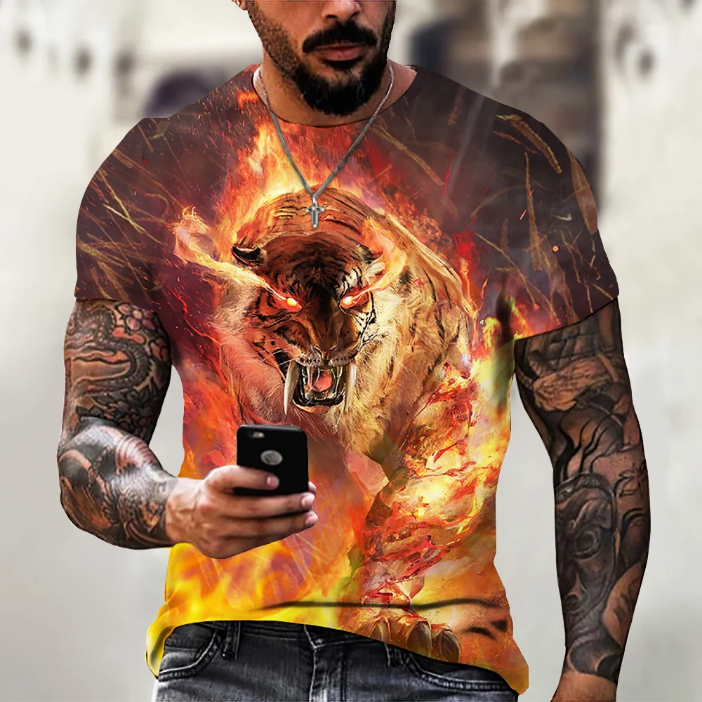 Tiger Fighting Animal Beast Fierce T-shirt 3d Print T Shirt Summer Men's Oversized new 2025 Short Sleeve Tops Tees Men's Designer Clothes