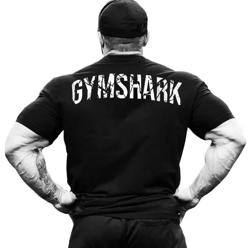 European and American Muscle Shark Street Fitness Gymshark Sports Shortsleeved Mens Tshirt Chris 100cotton Strength Loose Top 240518