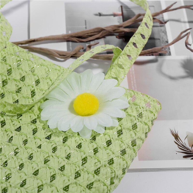 2 Pcs Set 2025 Girls Tea Party Straw Sun Hat and new Purse Sets Kids Child Birthdays Easter Party Daisy Flower Summer Beach