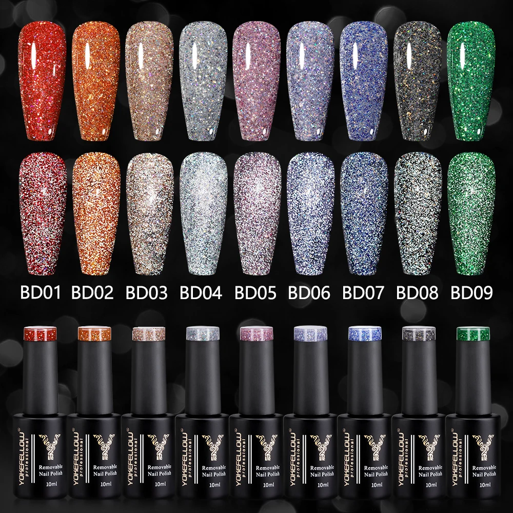 2023 New YOKEFELLOW 10ML Reflective Glitter 2025 Gel new Nail Polish Soak Off UV Gel Varnish Colorful Nail Gel Polish For Manicure