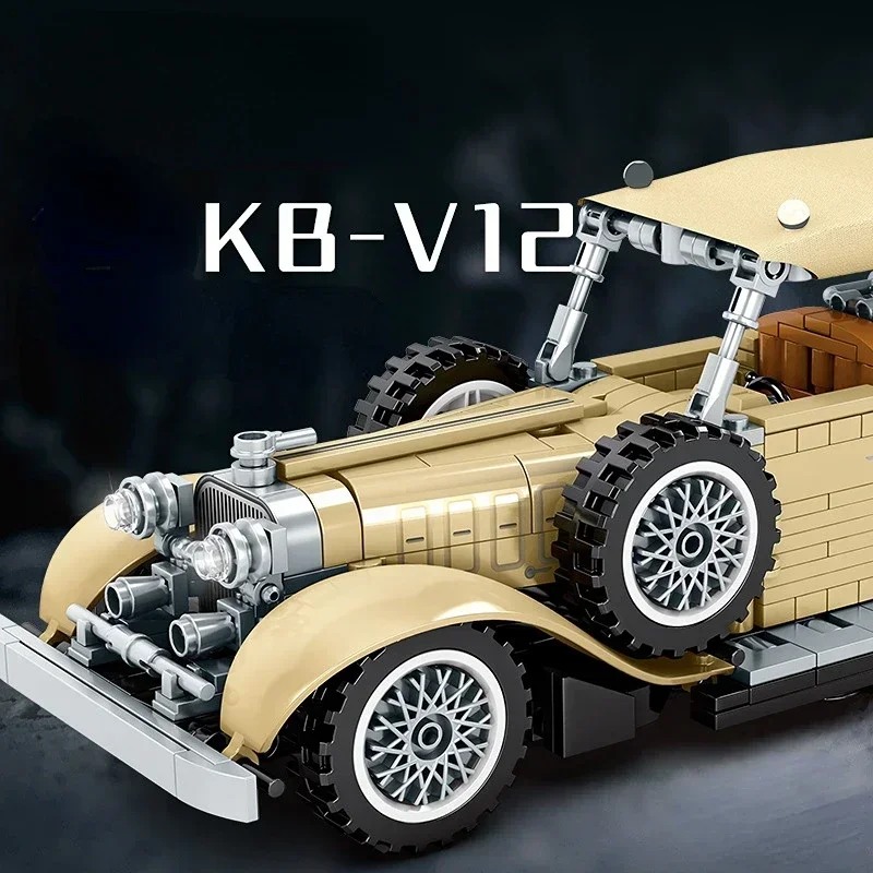 Mould King Car 1931 Mercedes Block Car Assembly Model Pull Back Building Blocks MOC Vintage Classic Car Toys For Adult Kid Gift