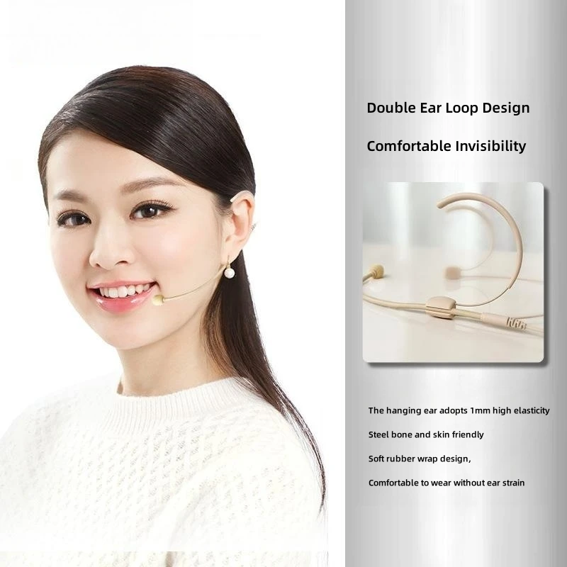 Skin Tone Microphone Bee Loudspeaker for Teacher Conference Speech Double Hang Ear Detachable Wired Head Wear Stealth 3.5mm Plug
