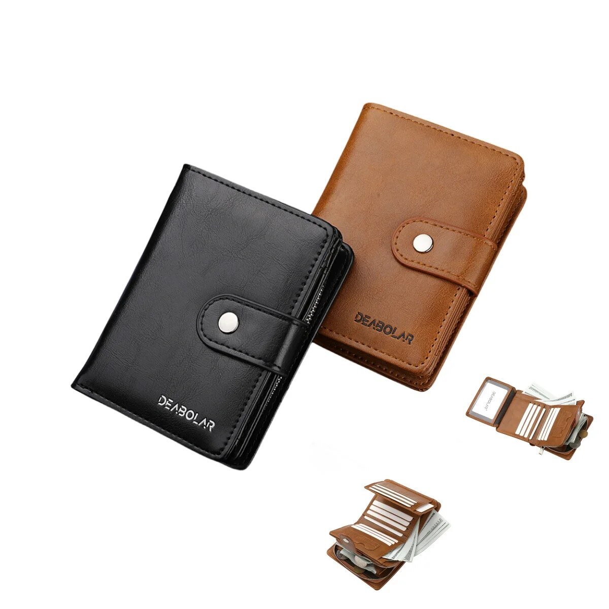 Stylish Men's Short Wallet Zipper Buckle Retro Multifunctional Student Triple Discount Credit Card ID Card Holder Wallet For Men