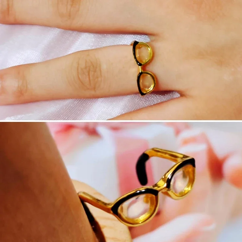 Cute Small Glasses Rings Cute new Eyeglasses Open Ring For 2025 Women Men Girls Funny Adjustable Mini Eyewear Finger Buckle Jewelry