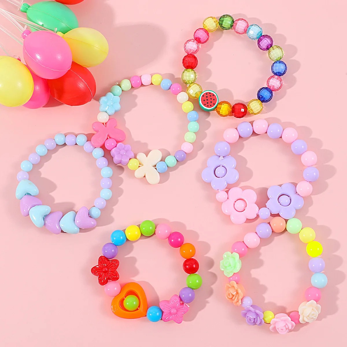Makersland Children's new Beaded Flower 2025 Bracelet Colorful Acrylic Flower Necklace Girls Children's Jewelry Sets Wholesale