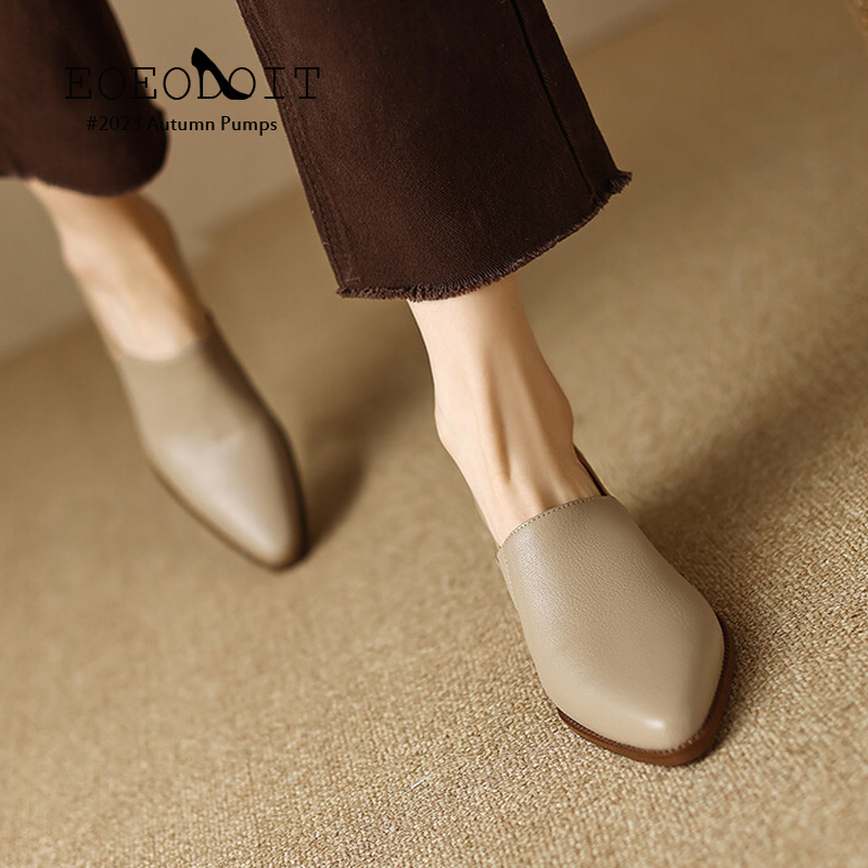 2024 Ins Leather Heeled Shoes Women Retro Pointed Toe Chunky Heel Pumps Deep Mouth Medium Heel Spring Autumn Rain shoes