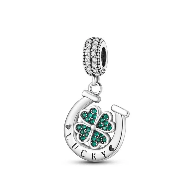 New Fine 925 Sterling Silver Lucky Grass Beads Charms Lucky Clover Dangle Fit Original Pandora Bracelet DIY Women Amulet Pendant