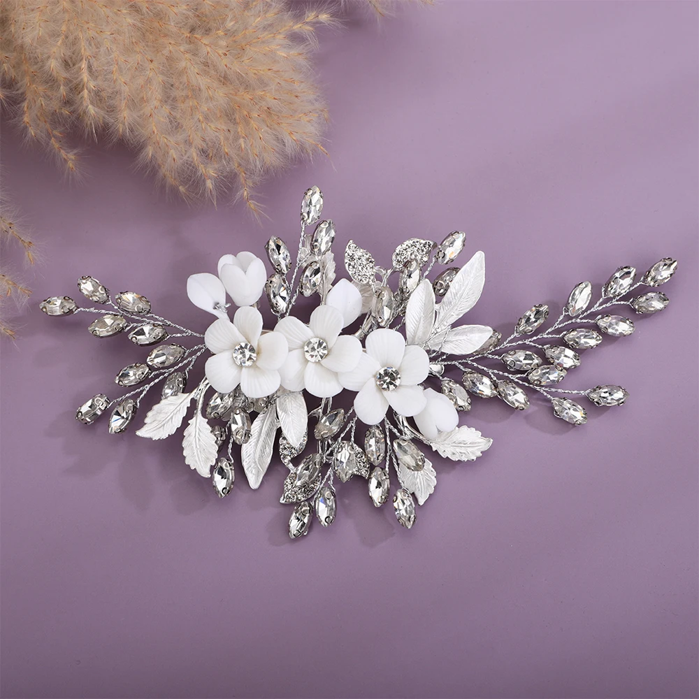 Bridal Hair Clip Rhinestone Flower Red Blue Wedding Head Accessories Jewelry Trendy Green 2025 Pink Headpice for Women new Sier Tiaras