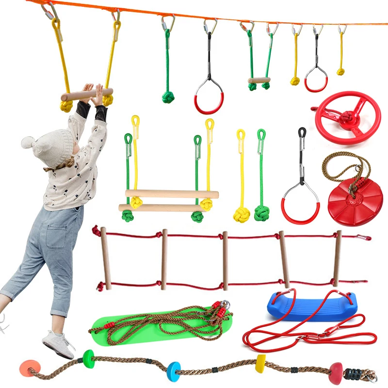 Ninja Tree Swing 2025 Toys Warrior Obstacle Course for Kids with Pulley Kit with Accessories new Monkey Bars Gym Rings Climbing Ladder